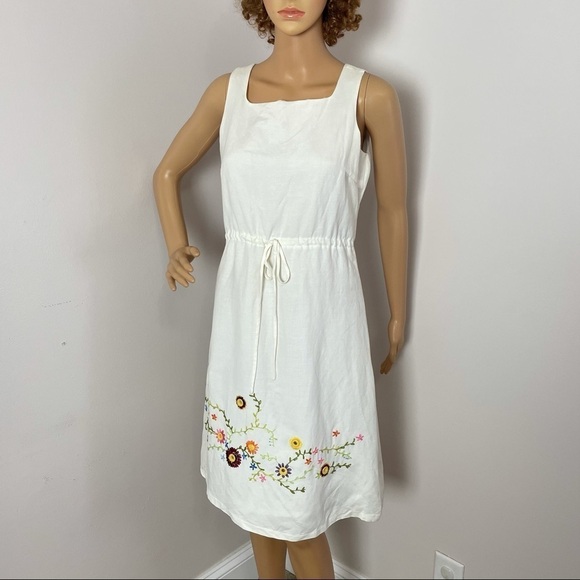 Vintage 80s White Embroidered Sleeveless Dress – Size 6 - Picture 1 of 13